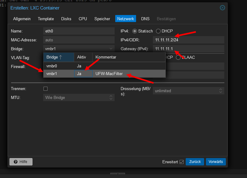 LXC - Proxmox Netzwerk